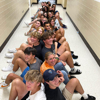Students sitting in the hall