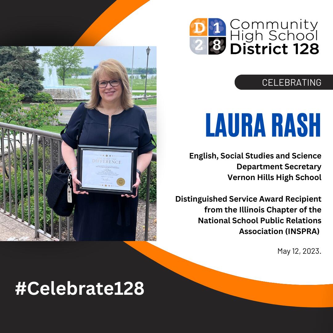 #Celebrate128 graphic celebrating Laura Rash's honor from INSPRA.