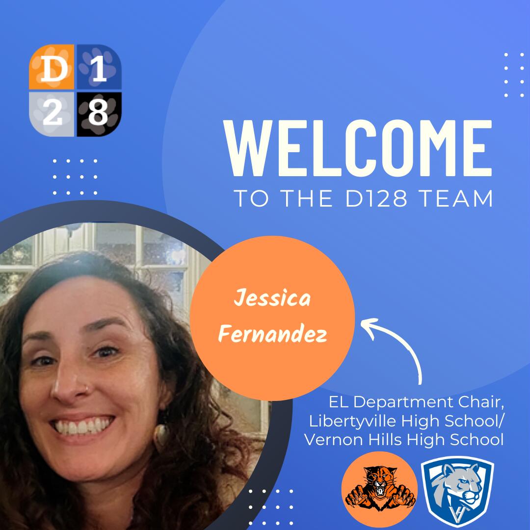 #Celebrate128 graphic welcoming Jessica Fernandez to VHHS/LHS