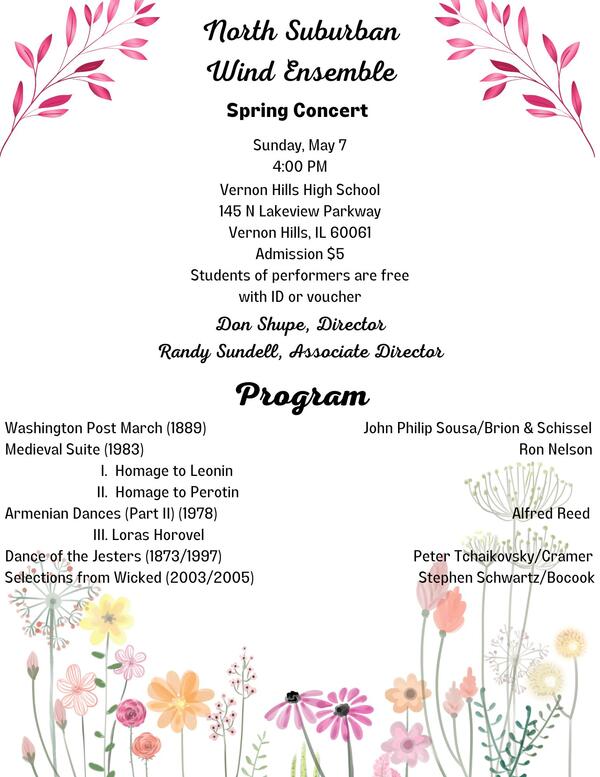 North Suburban Wind Ensemble Spring 2023 Concert Flyer