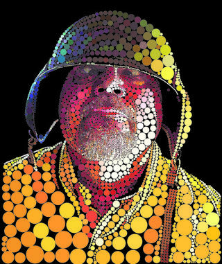 Artwork of a man with crossed eyes wearing a helmet