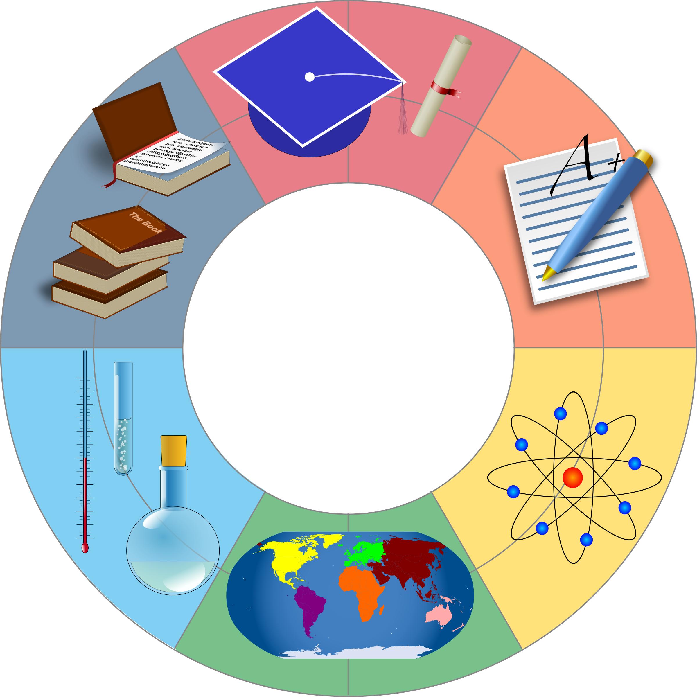 Various education images in circle