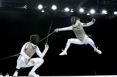 two people fencing